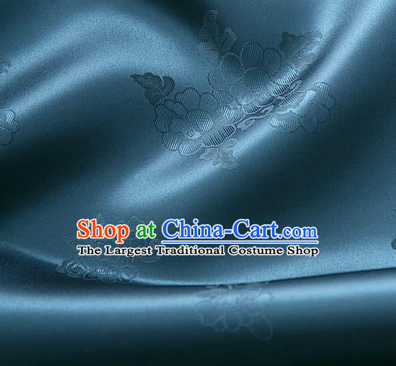 Traditional Korean Classical Roses Pattern Navy Satin Drapery Hanbok Material Asian Korea Fashion Silk Fabric