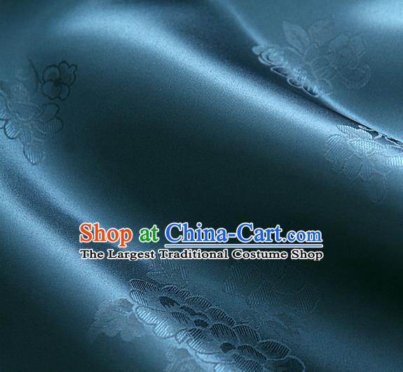 Traditional Korean Classical Roses Pattern Navy Satin Drapery Hanbok Material Asian Korea Fashion Silk Fabric