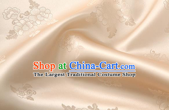 Traditional Korean Classical Roses Pattern Apricot Satin Drapery Hanbok Material Asian Korea Fashion Silk Fabric