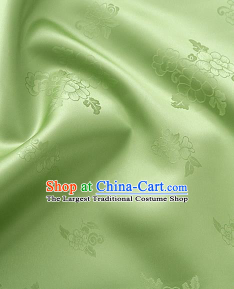 Traditional Korean Classical Roses Pattern Peak Green Satin Drapery Hanbok Material Asian Korea Fashion Silk Fabric