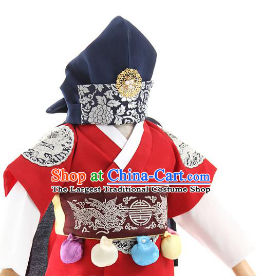 Asian Korea Boys Traditional Embroidered Red Vest and Pants Children Birthday Fashion Korean Apparels Hanbok Costumes