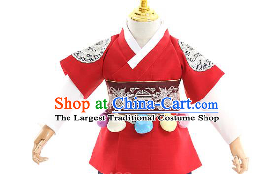Asian Korea Boys Traditional Embroidered Red Vest and Pants Children Birthday Fashion Korean Apparels Hanbok Costumes