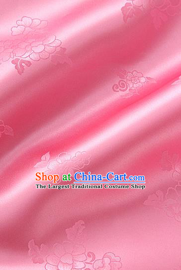 Traditional Korean Classical Roses Pattern Peach Pink Satin Drapery Hanbok Material Asian Korea Fashion Silk Fabric