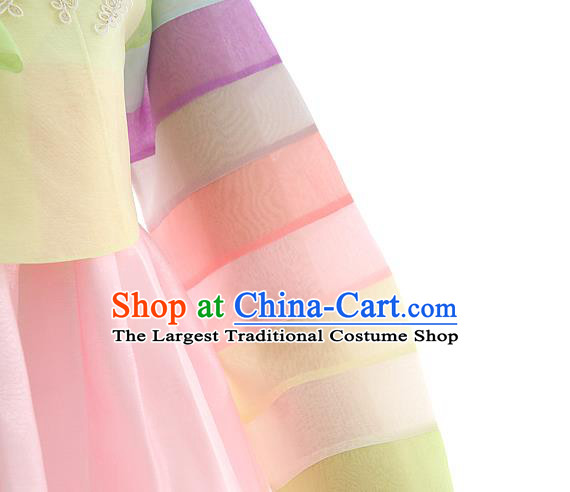 Korean Traditional Wedding Light Yellow Blouse and Pink Dress Korea Fashion Bride Costumes Hanbok Apparels for Women