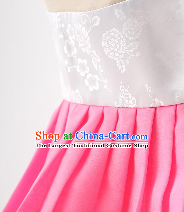 Korean Traditional Wedding Grey Lace Blouse and Rosy Dress Korea Fashion Bride Costumes Hanbok Apparels for Women