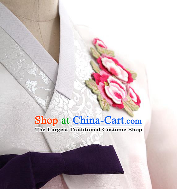 Korean Bride Light Pink Blouse and Rosy Dress Korea Fashion Costumes Traditional Wedding Hanbok Festival Apparels for Women