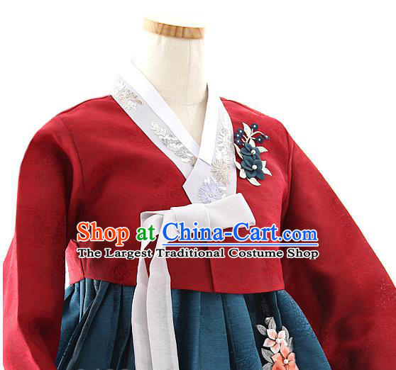 Korean Bride Mother Red Blouse and Dark Green Dress Korea Fashion Costumes Traditional Hanbok Festival Apparels for Women