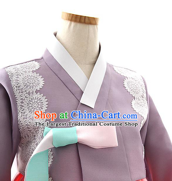 Korean Bride Mother Lilac Blouse and Pink Dress Korea Fashion Costumes Traditional Hanbok Festival Apparels for Women