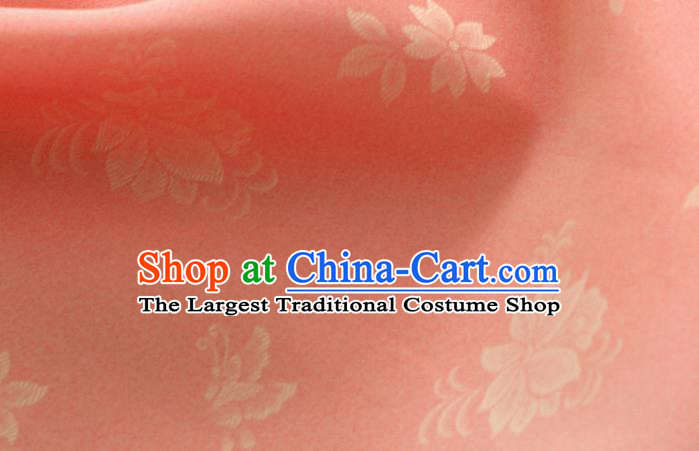 Asian Korea Classical Campsis Grandiflora Pattern Coral Pink Silk Fabric Korean Fashion Drapery Traditional Hanbok Material