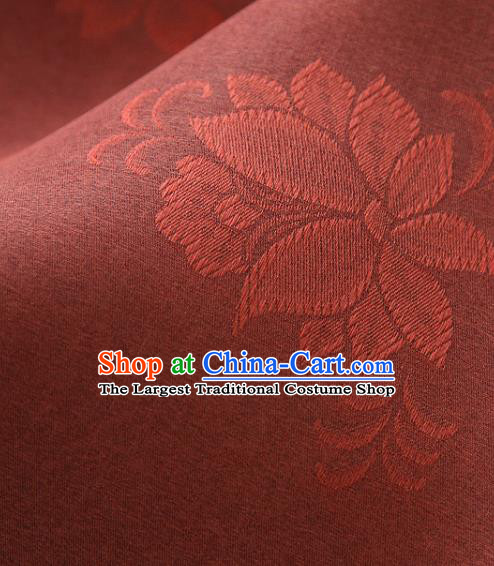 Asian Korea Classical Campsis Grandiflora Pattern Rust Red Silk Fabric Korean Fashion Drapery Traditional Hanbok Material