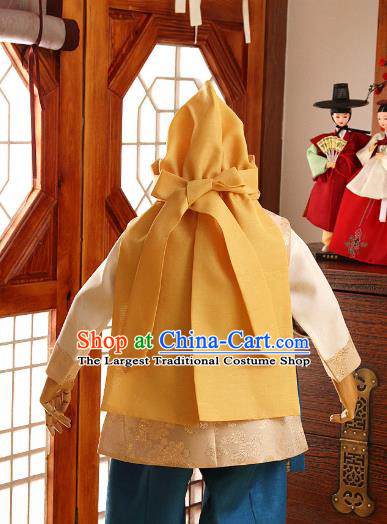 Asian Korea Boys Yellow Vest Top and Red Dress Korean Kids Fashion Traditional Apparels Hanbok Birthday Costumes with Headwear