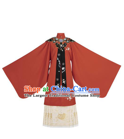 Chinese Ancient Ming Dynasty Imperial Concubine Costumes Traditional Court Women Hanfu Apparels Red Gown and Skirt Shoulder Tippet Full Set