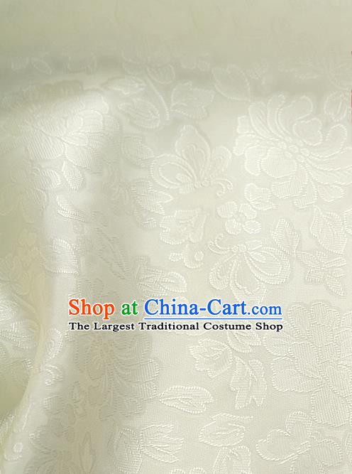 Traditional Korean Fashion Beige Gauze Drapery Hanbok Material Asian Korea Classical Flowers Pattern Silk Fabric
