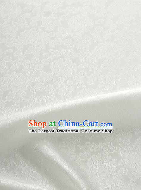 Traditional Korean Fashion White Gauze Drapery Hanbok Material Asian Korea Classical Flowers Pattern Silk Fabric