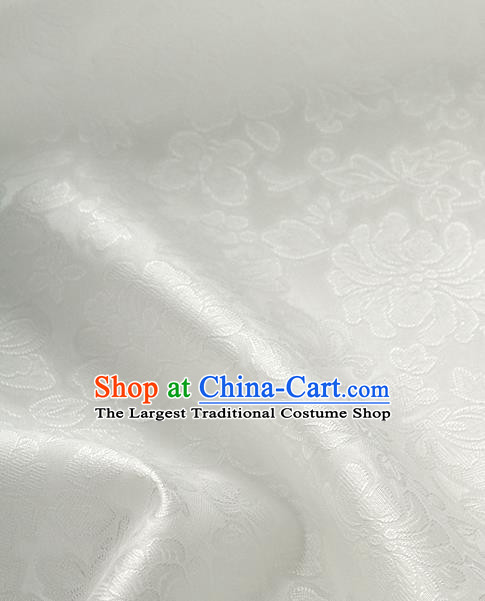 Traditional Korean Fashion White Gauze Drapery Hanbok Material Asian Korea Classical Flowers Pattern Silk Fabric