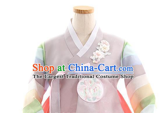 Korean Bride Hanbok Grey Blouse and Pink Dress Korea Fashion Wedding Costumes Traditional Festival Apparels for Women