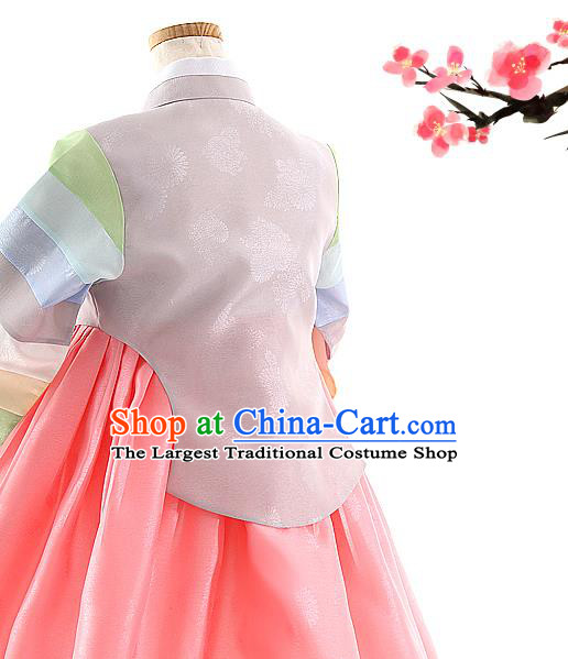 Korean Bride Hanbok Grey Blouse and Pink Dress Korea Fashion Wedding Costumes Traditional Festival Apparels for Women
