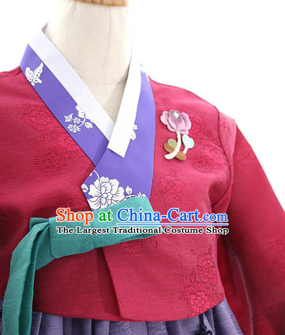Korean Bride Mother Hanbok Wine Red Blouse and Purple Dress Korea Fashion Costumes Traditional Festival Apparels for Women