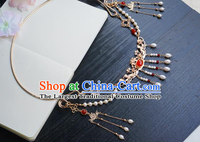 Chinese Handmade Hanfu Beads Tassel Necklace Classical Jewelry Accessories Ancient Princess Golden Necklet for Women