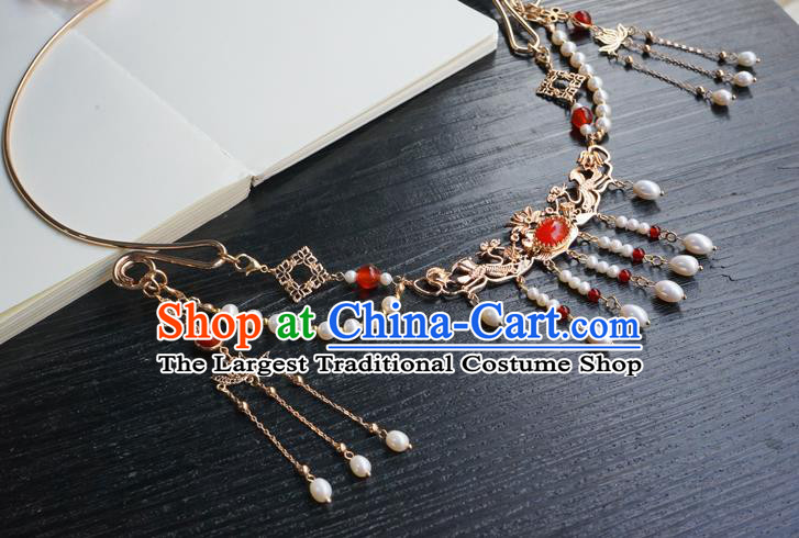 Chinese Handmade Hanfu Beads Tassel Necklace Classical Jewelry Accessories Ancient Princess Golden Necklet for Women