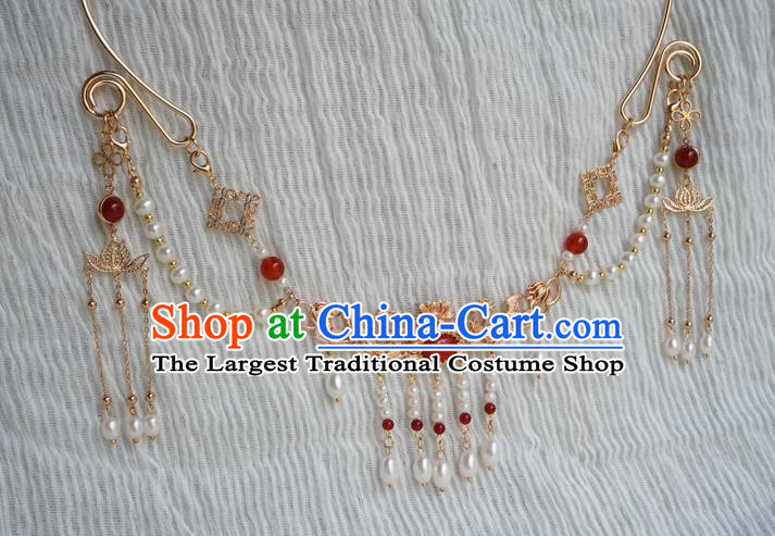 Chinese Handmade Hanfu Beads Tassel Necklace Classical Jewelry Accessories Ancient Princess Golden Necklet for Women