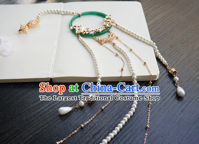 Handmade Chinese Women Jade Waist Accessories Classical Hanfu Pearls Tassel Belt Pendant
