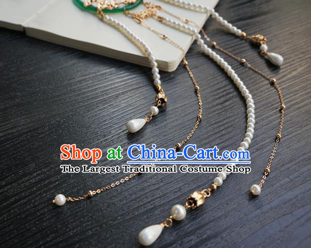 Handmade Chinese Women Jade Waist Accessories Classical Hanfu Pearls Tassel Belt Pendant