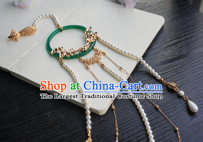 Handmade Chinese Women Jade Waist Accessories Classical Hanfu Pearls Tassel Belt Pendant