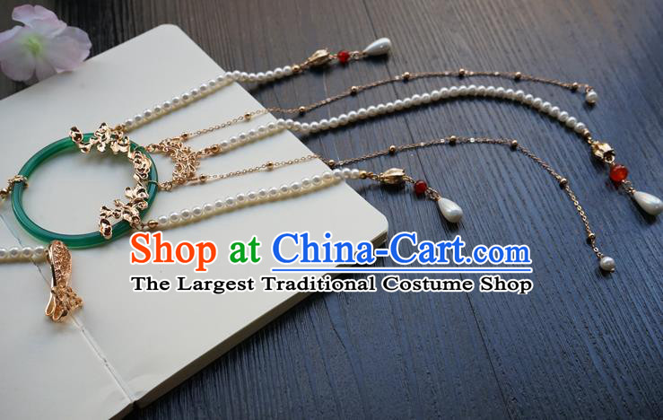 Handmade Chinese Women Jade Waist Accessories Classical Hanfu Pearls Tassel Belt Pendant