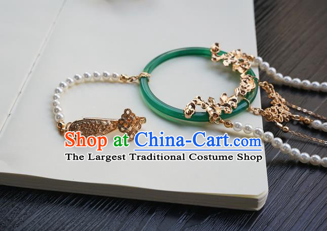 Handmade Chinese Women Jade Waist Accessories Classical Hanfu Pearls Tassel Belt Pendant