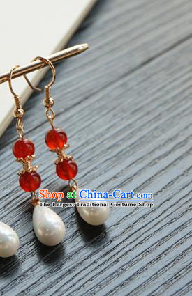 Handmade Chinese Women Cheongsam Ear Accessories Classical Hanfu Red Beads Earrings