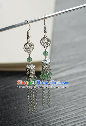 Handmade Chinese Women Argent Tassel Ear Accessories Classical Hanfu White Beads Earrings