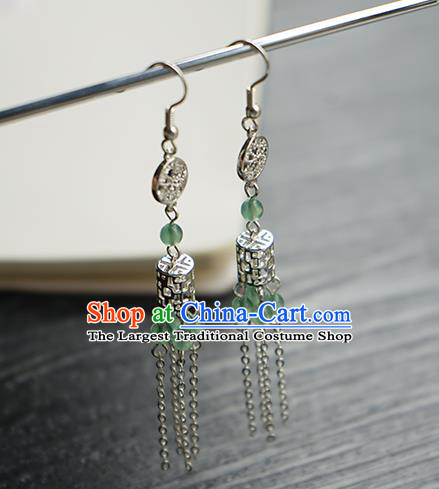 Handmade Chinese Women Argent Tassel Ear Accessories Classical Hanfu White Beads Earrings