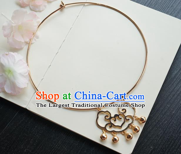 Chinese Handmade Hanfu Golden Cloud Necklace Classical Jewelry Accessories Ancient Princess Bells Tassel Necklet for Women