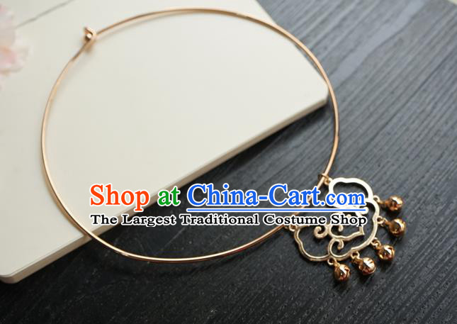 Chinese Handmade Hanfu Golden Cloud Necklace Classical Jewelry Accessories Ancient Princess Bells Tassel Necklet for Women