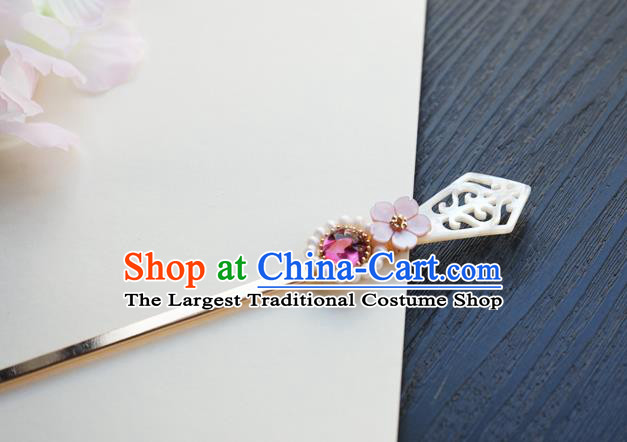 Chinese Classical Shell Hair Clip Hair Accessories Handmade Ancient Hanfu Rosy Crystal Hairpin for Women