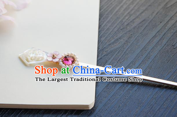 Chinese Classical Shell Hair Clip Hair Accessories Handmade Ancient Hanfu Rosy Crystal Hairpin for Women