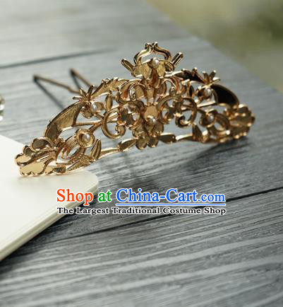 Chinese Classical Golden Hair Crown Hair Accessories Handmade Ancient Tang Dynasty Court Hairpin for Women