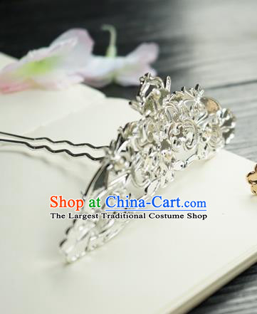 Chinese Classical Argent Hair Crown Hair Accessories Handmade Ancient Tang Dynasty Court Hairpin for Women