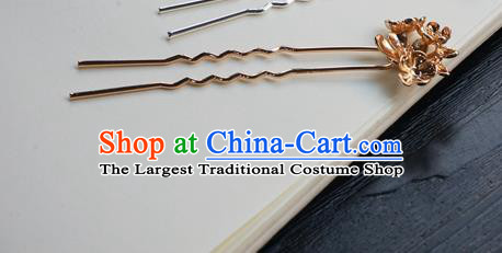 Chinese Classical Cheongsam Golden Hair Clip Hair Accessories Handmade Ancient Hanfu Tang Dynasty Hairpin for Women