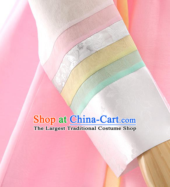 Korean Bride Hanbok Blue Blouse and Pink Dress Korea Fashion Wedding Costumes Traditional Festival Apparels for Women