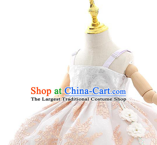 Asian Korea Court Girls Blue Lace Blouse and Dress Korean Kids Birthday Fashion Traditional Hanbok Apparels Costumes