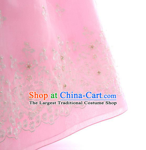 Korean Bride Hanbok Blue Blouse and Pink Dress Korea Fashion Wedding Costumes Traditional Festival Apparels for Women