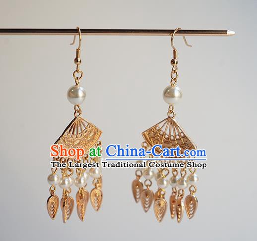 Handmade Chinese Classical Ear Accessories Ancient Hanfu Court Golden Earrings