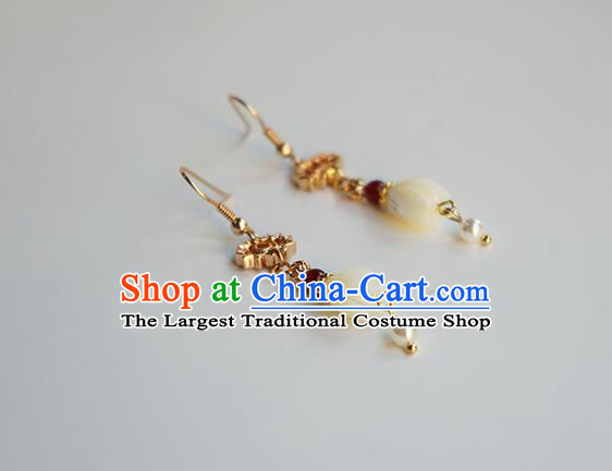 Handmade Chinese Classical Golden Lotus Ear Accessories Ancient Women Hanfu Yulan Magnolia Earrings