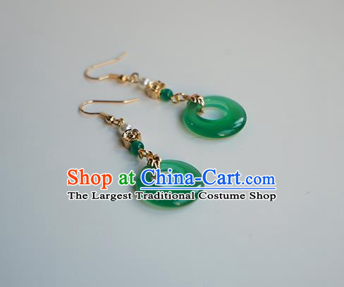 Handmade Chinese Classical Green Ring Ear Accessories Ancient Women Hanfu Earrings