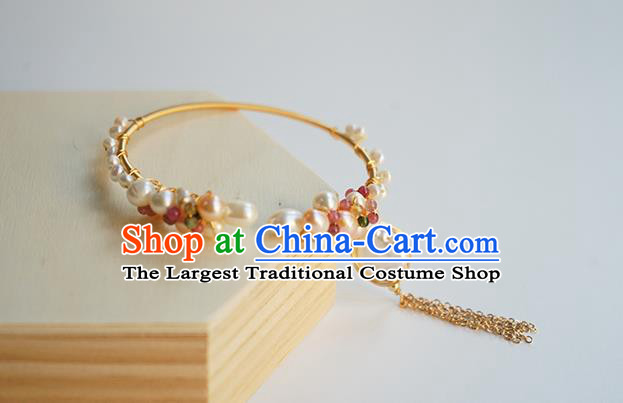 Chinese Classical Pearls Bracelet Jewelry Accessories Ancient Hanfu Golden Tassel Bangle