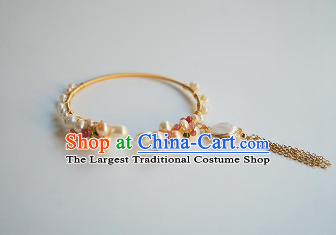 Chinese Classical Pearls Bracelet Jewelry Accessories Ancient Hanfu Golden Tassel Bangle