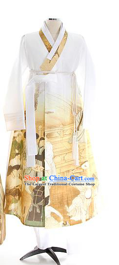 Asian Korea Court Men Gown and Pants Korean Wedding Fashion Traditional Hanbok Apparels Bridegroom Costumes