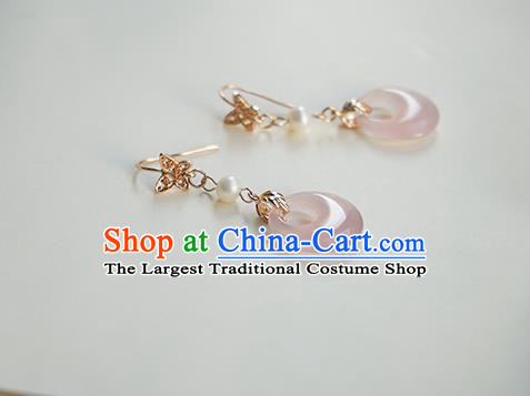 Handmade Chinese Ear Accessories Ancient Women Hanfu Classical Cheongsam Pink Ring Earrings
